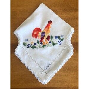 VINTAGE Bordados Zvleta Embroidered Doily Rooster Chicken Farm Ecuador